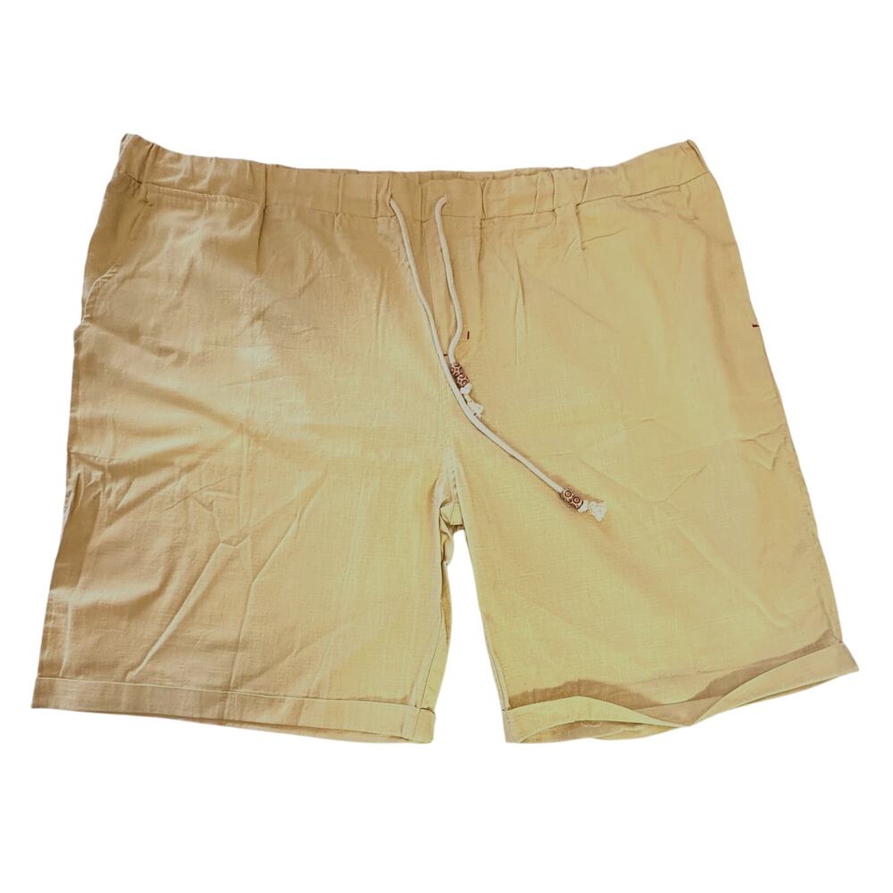 Nitagut Linen Blend Shorts Womens sz‎ 3XL Yellow Stretch Drawstring Airy NWT